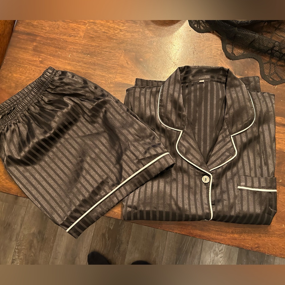 Striped Black Satin Pajama Set